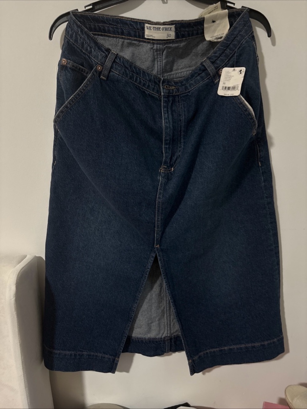 Free People Dark Blue Denim Midi Skirts